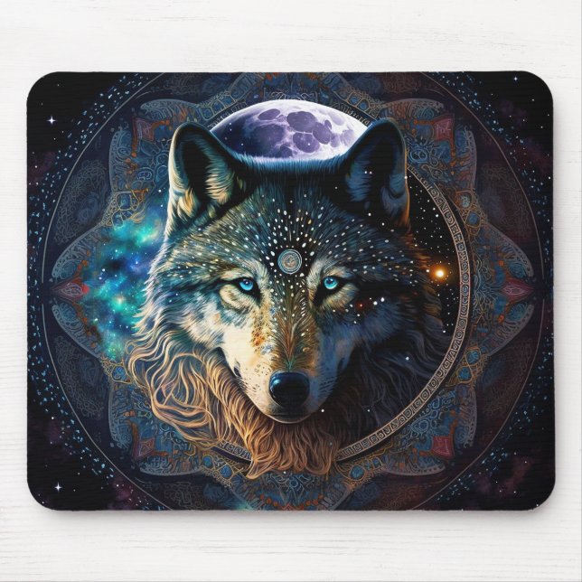 Tapis De Souris Mandala, la lune mystique du loup (Devant)