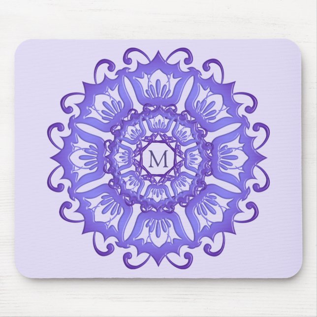Tapis De Souris Mandala violet floral. Monogramme (Devant)
