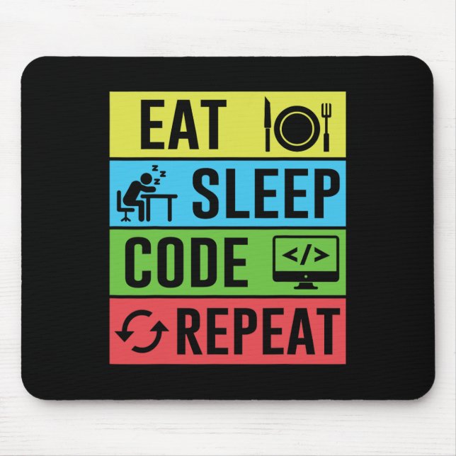 Tapis De Souris Manger Dormir Code Répéter Drôle Programmation Ret (Devant)
