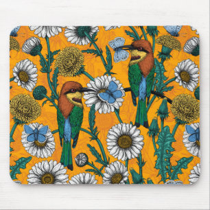 Tapis De Souris Mangeurs d'abeilles, papillons bleus et marguerite