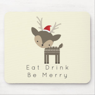 Tapis De Souris Mangez Boire Soyez Joyeux Cerf De Noël En Chapeau