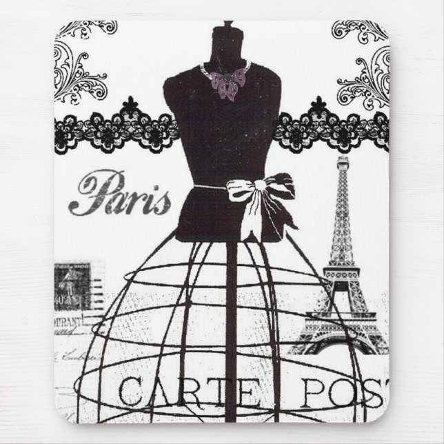 Tapis De Souris Mannequin blanc noir de mode de Paris (Devant)