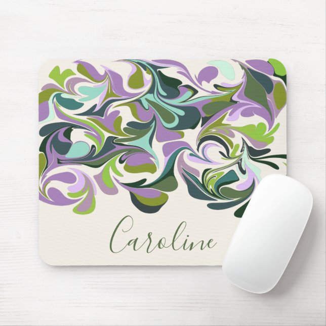 Tapis De Souris Marbre Abstrait Art violet et vert Nom personnalis (Avec souris)
