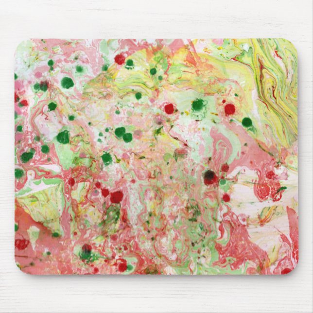 Tapis De Souris Marbre Abstrait rose rouge jaune vert moderne (Devant)
