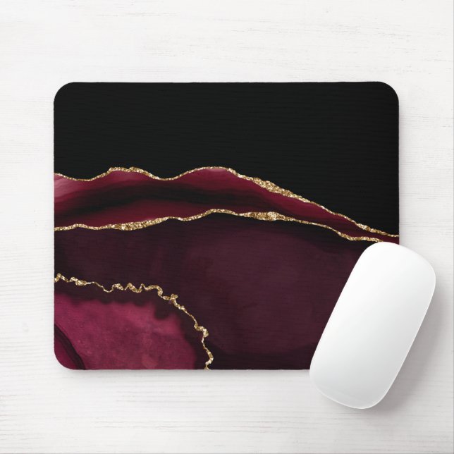 Tapis De Souris Marbre Agate Chic Black Purple Gold Parties scinti (Avec souris)