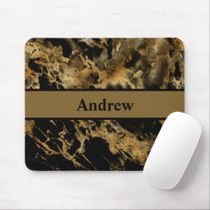 Tapis De Souris Marbre Agate Noir Or Monogramme Moderne Tendance