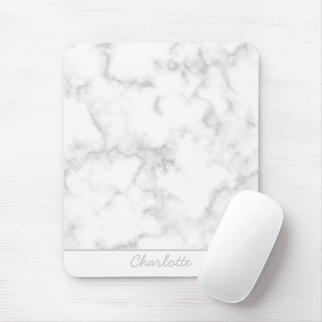 Tapis De Souris Marbre arrière - plan gris sur blanc nom personnal (Avec souris)