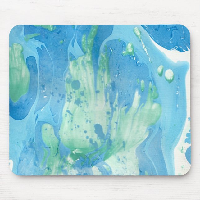 Tapis De Souris Marbre blanc bleu Abstrait moderne (Devant)
