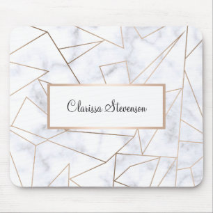 Tapis De Souris marbre blanc géométrique d'or rose moderne élégant