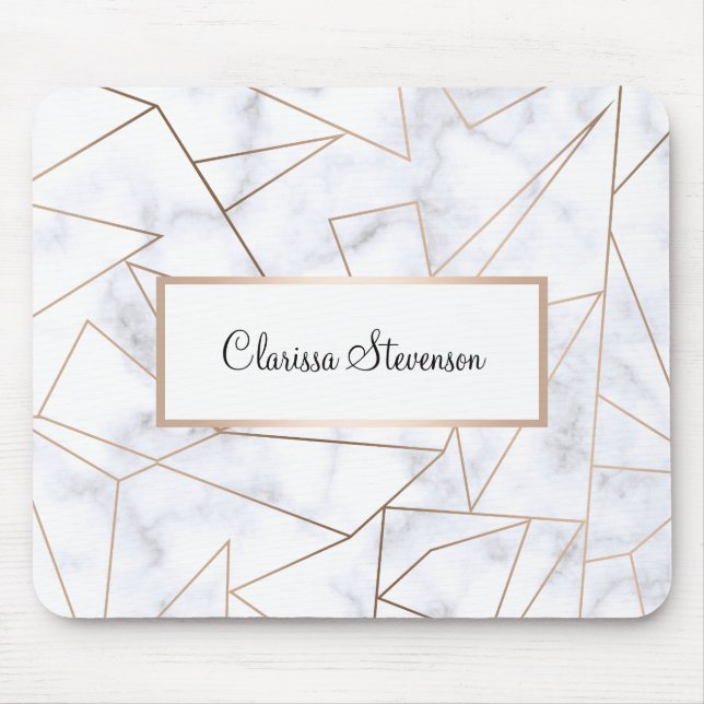 Tapis De Souris marbre blanc géométrique d'or rose moderne élégant (Devant)