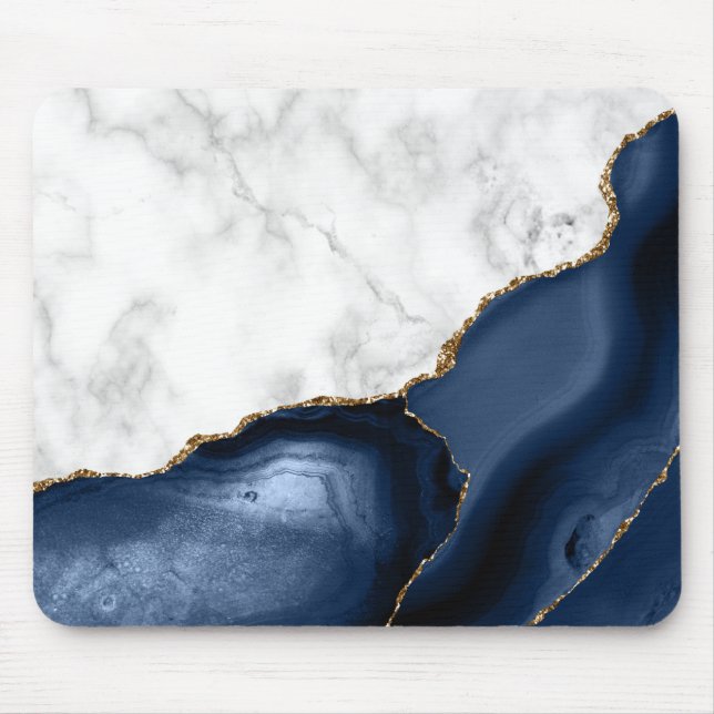 Tapis De Souris Marbre blanc Gilded Marine Blue Agate (Devant)