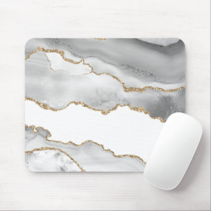 Tapis De Souris Marbre blanc gris Agate Parties scintillant dorée 