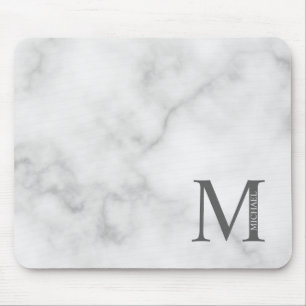 Tapis De Souris Marbre blanc Monogramme personnalisé et nom