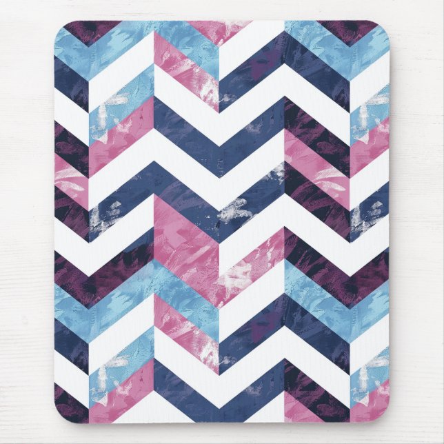 Tapis De Souris Marbre blanc rose bleu Chevron (Devant)