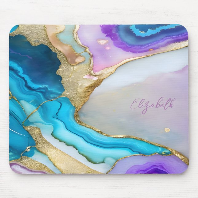 Tapis De Souris Marbre cool violet bleu or (Devant)