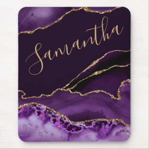 Tapis De Souris Marbre d'agate pailleté or faux et violet