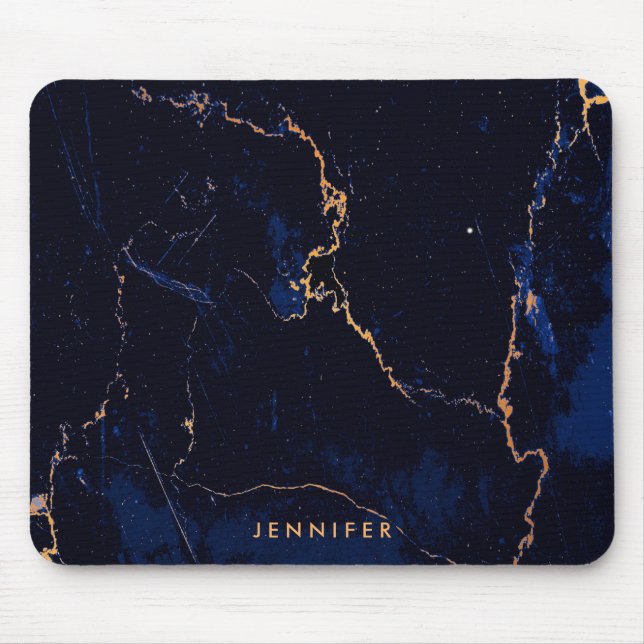 Tapis De Souris Marbre d'or de bleu marine (Devant)