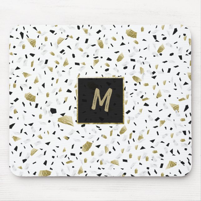 Tapis De Souris Marbre d'or moderne Terrazzo Motif Monogramme (Devant)