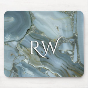 Tapis De Souris Marbre Gris Bleu avec Veine d'Or Initiale 