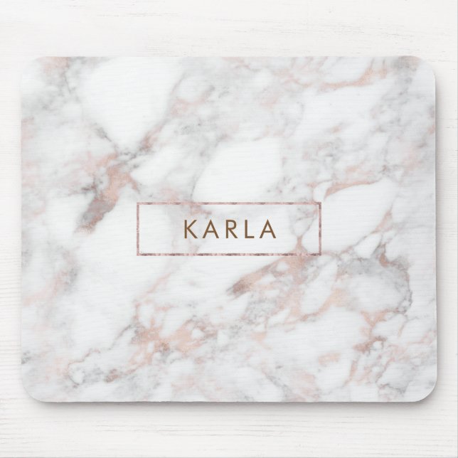Tapis De Souris Marbre gris et or Rose Faux (Devant)