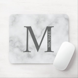 Tapis De Souris Marbre gris Monogramme personnalisé et nom