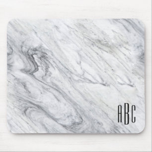 Tapis De Souris Marbre Gris Monogramme Trois Lettres Noir