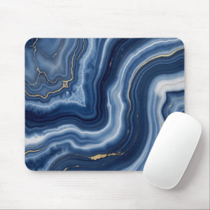 Tapis De Souris Marbre Liquide Abstrait Bleu Nuit Or Élégant