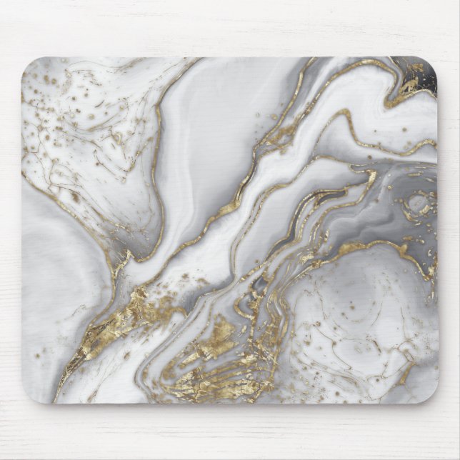 Tapis De Souris Marbre liquide gris - perle et or (Devant)