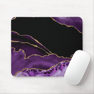 Tapis De Souris Marbre Noir Violet Agate Glamour Sombre Doré