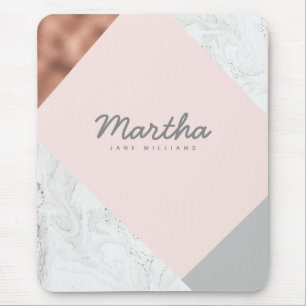 Tapis De Souris marbre, or rose, gris et rose vif