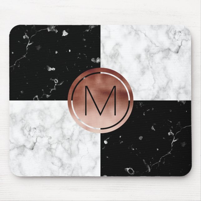 Tapis De Souris Marbre rose de blanc de noir d'or de monogramme (Devant)