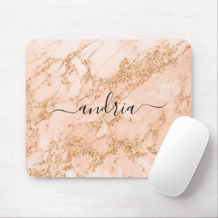 Tapis De Souris Marbre rose Parties scintillant or, Nom de script 