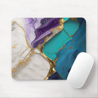 Tapis De Souris Marbre Royal Sarcelle & Améthyste avec Veines d'Or
