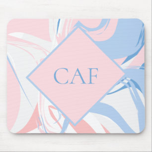 Tapis De Souris Marbre tourbillonnant bleu blanc rose Monogramme