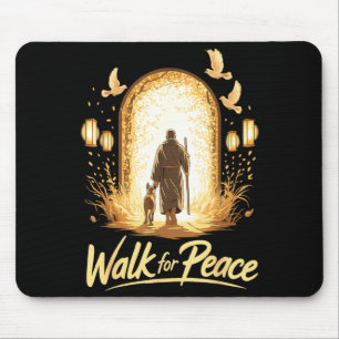 Tapis De Souris Marche pour la paix moine spirituel avec chien et