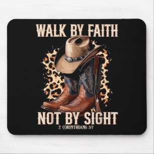 Tapis De Souris Marcher par la foi et non par la vue Cowboy Cowgir