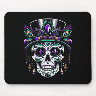 Tapis De Souris Mardi Gras Crâne Haut Chapeau New Orleans sorcier 