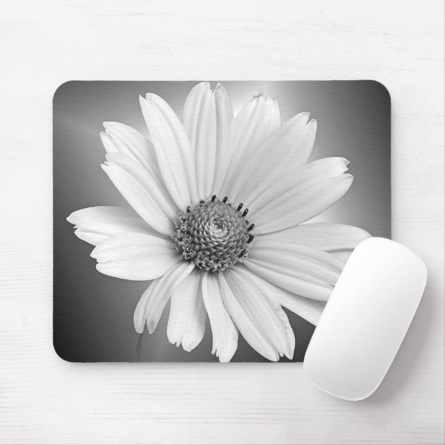 Tapis De Souris marguerite blanche brillante sur noir (Avec souris)