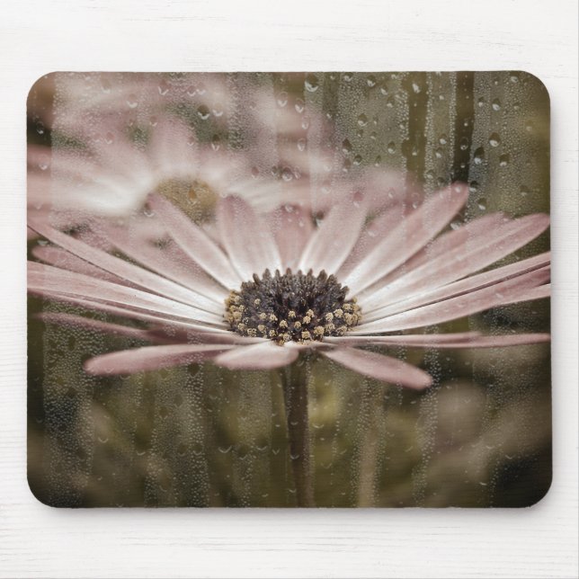 Tapis De Souris marguerite rose avec pluie sur la fenêtre (Devant)