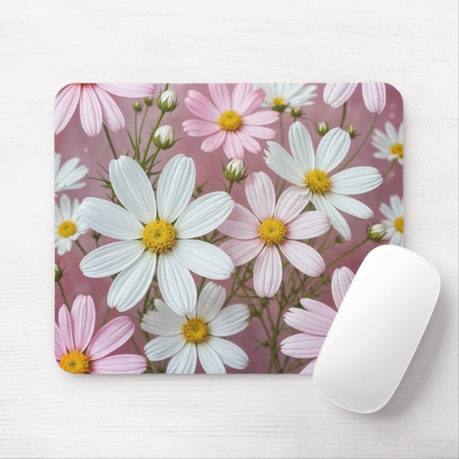 Tapis De Souris Marguerite rose et blanche (Avec souris)