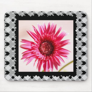 Tapis De Souris Marguerite rose gaie de Gerbera sur guingan