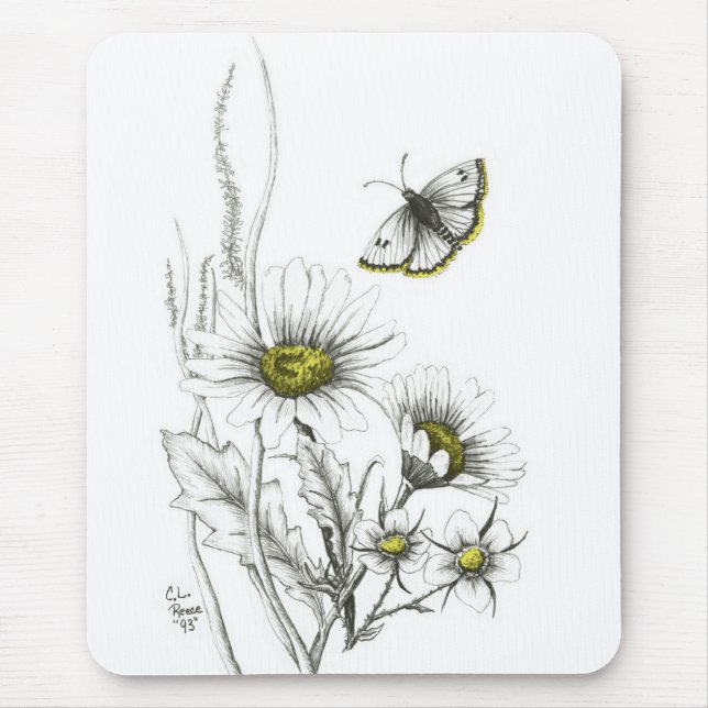 Tapis De Souris Marguerites et papillon Mousepad (Devant)