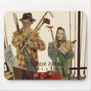 Tapis De Souris Mari et femme vintage avec outils de jardinage