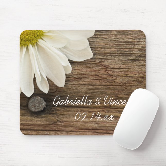Tapis De Souris Mariage campagnard blanc de marguerite et de grang (Avec souris)