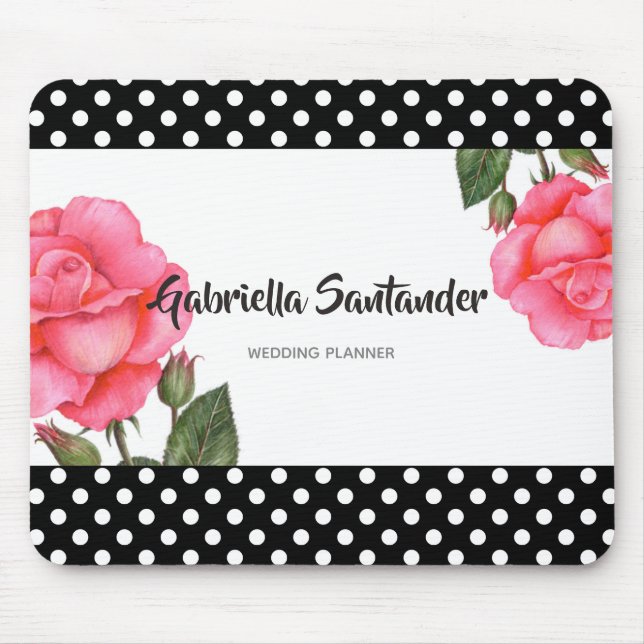 Tapis De Souris Mariage d'art botanique floral rose Aquarelle (Devant)