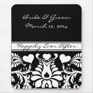 Tapis de souris mariage floral vintage blanc et no