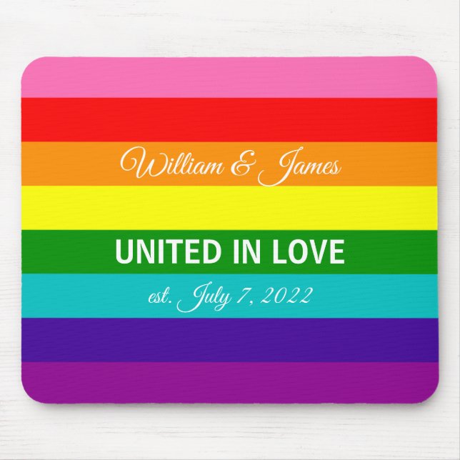 Tapis De Souris Mariage gay drapeau arc-en-ciel LGBT Texte personn (Devant)