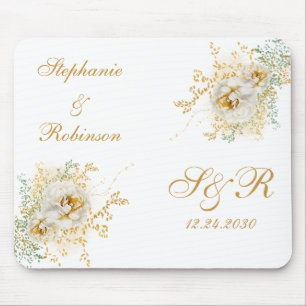 Tapis De Souris Mariage Monogramme Floral Or