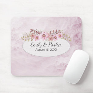 Tapis De Souris Mariage Rose Abstrait Avec Noms et Date