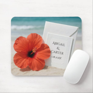 Tapis De Souris Mariage sur la plage avec fleur d'hibiscus